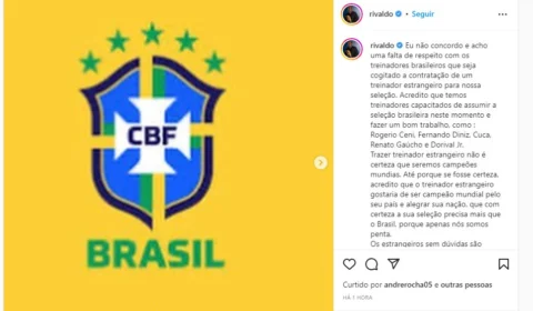 Rivaldo discorda de Ronaldo Fenômeno sobre treinador estrangeiro assumir Seleção