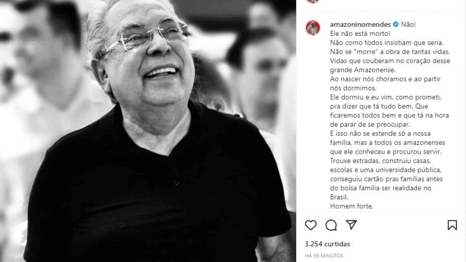 ‘Não se morre o que é eterno’, diz filha de Amazonino em post na internet