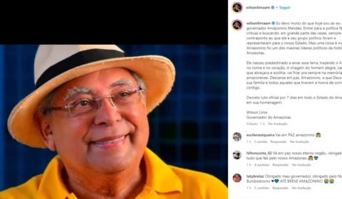 Wilson Lima sobre Amazonino: ‘Um dos maiores líderes políticos da história do AM’