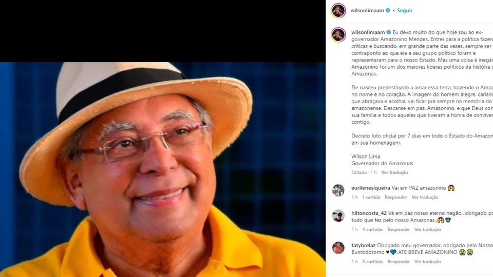 Wilson Lima sobre Amazonino: ‘Um dos maiores líderes políticos da história do AM’