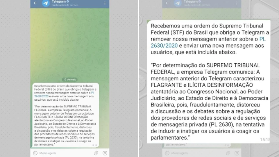 VÍDEO: Telegram remove a mensagem contra o projeto de lei das fakenews