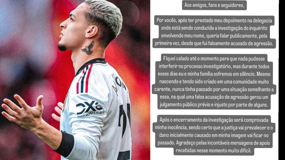 Antony se pronuncia pela 1ª vez após acusação de agressão: ‘muito difícil’