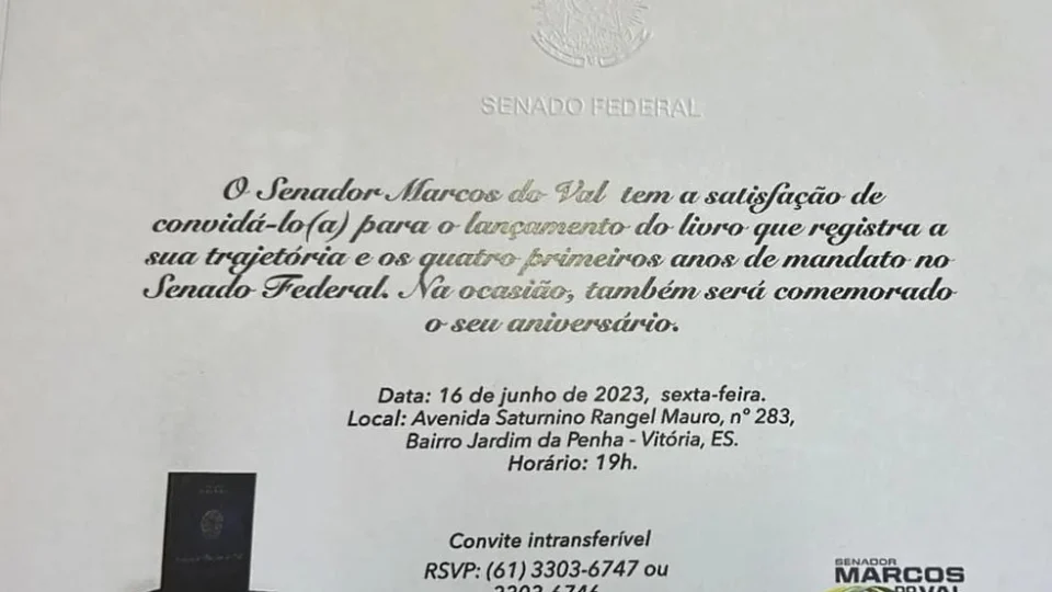 Senador Marcos do Val realizará festa para lançar livro nesta sexta, 16