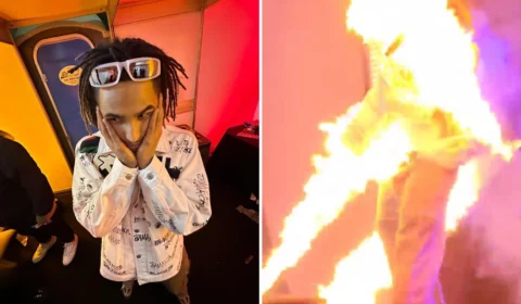 Rapper Matuê é atingido por fogo durante show em MG; veja vídeo