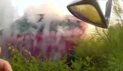 Vídeo: mulher é resgatada de carro em chamas no meio da floresta nos EUA