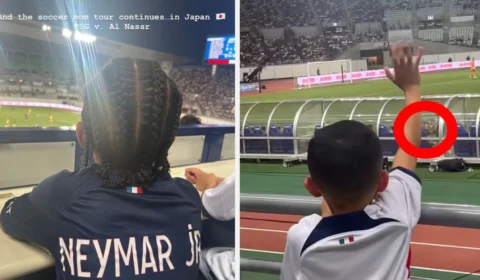 Neymar interage com filhos de Kim Kardashian durante amistoso no Japão