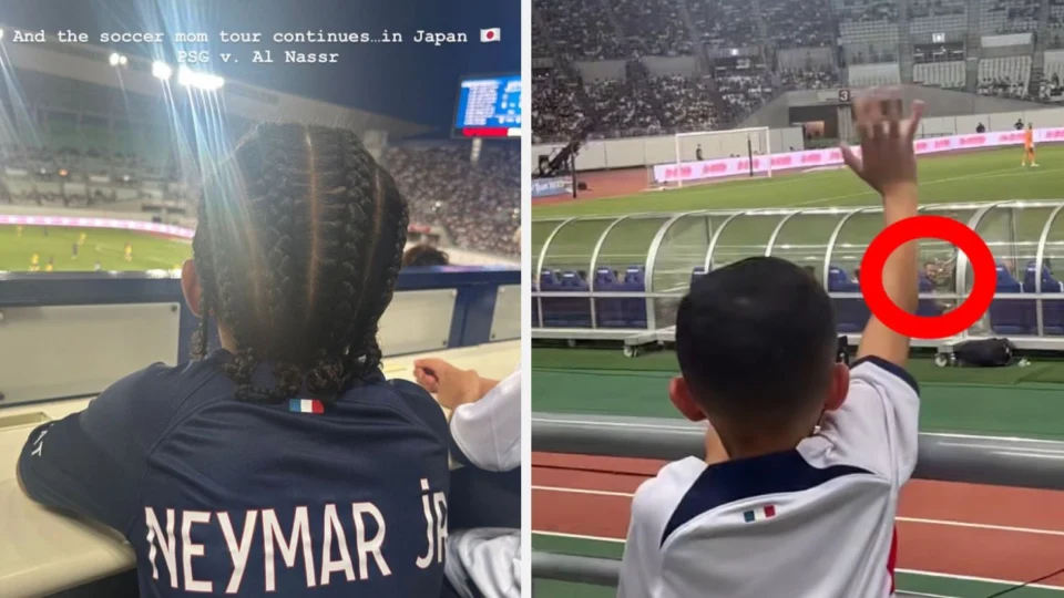 Neymar interage com filhos de Kim Kardashian durante amistoso no Japão