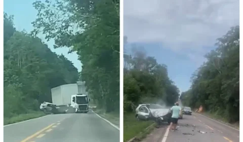 VÍDEO: veja flagrante de batida de carro e caminhão na BR-174, no AM