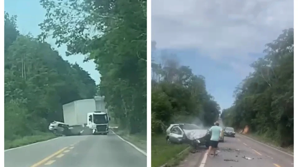 VÍDEO: veja flagrante de batida de carro e caminhão na BR-174, no AM