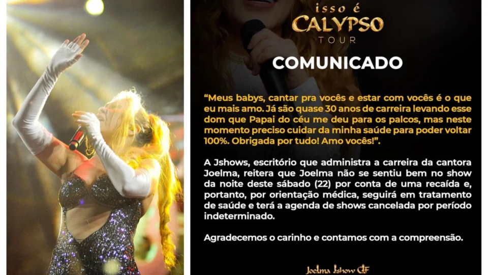 Cantora Joelma passa mal e anuncia pausa na carreira; shows estão cancelados