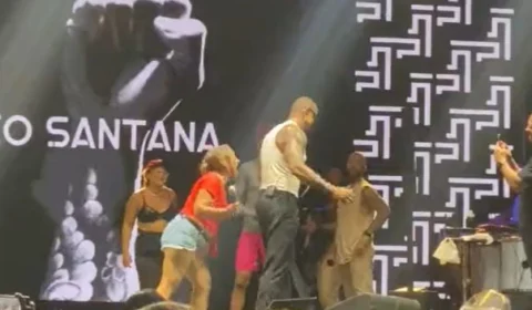 Léo Santana retira fã do palco após assédio em show no PA: ‘respeite minha esposa’