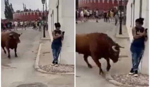 VÍDEO: mulher ‘distraída’ é atacada por touro durante evento em Madrid-ES