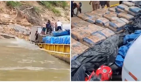 VÍDEO: balsa naufraga ao colidir com pedras em vazante do rio Juruá, no AM