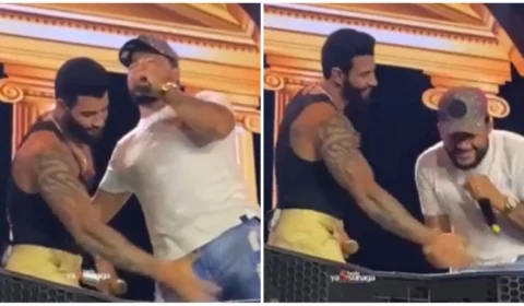 VÍDEO: Gusttavo Lima pega amigo desprevenido durante show e viraliza da web
