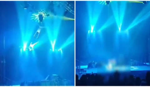 VÍDEO: trapezistas despencam de 4 metros durante apresentação em SC