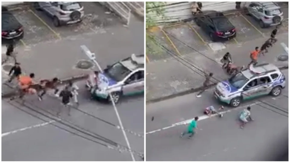 VÍDEO: viatura da PM atropela grupo de homens e interrompe briga em Recife