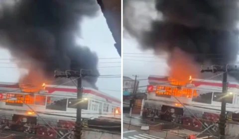VÍDEO: incêndio atinge concessionária no litoral de São Paulo