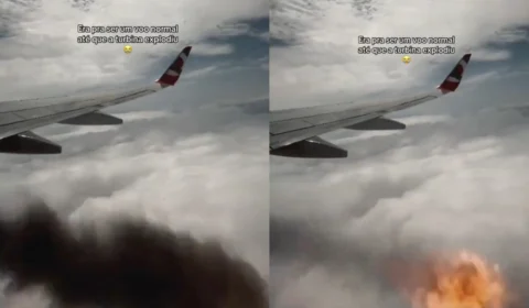 Vídeo: turbina de avião explode e deixa passageiros em panico em voo para SP