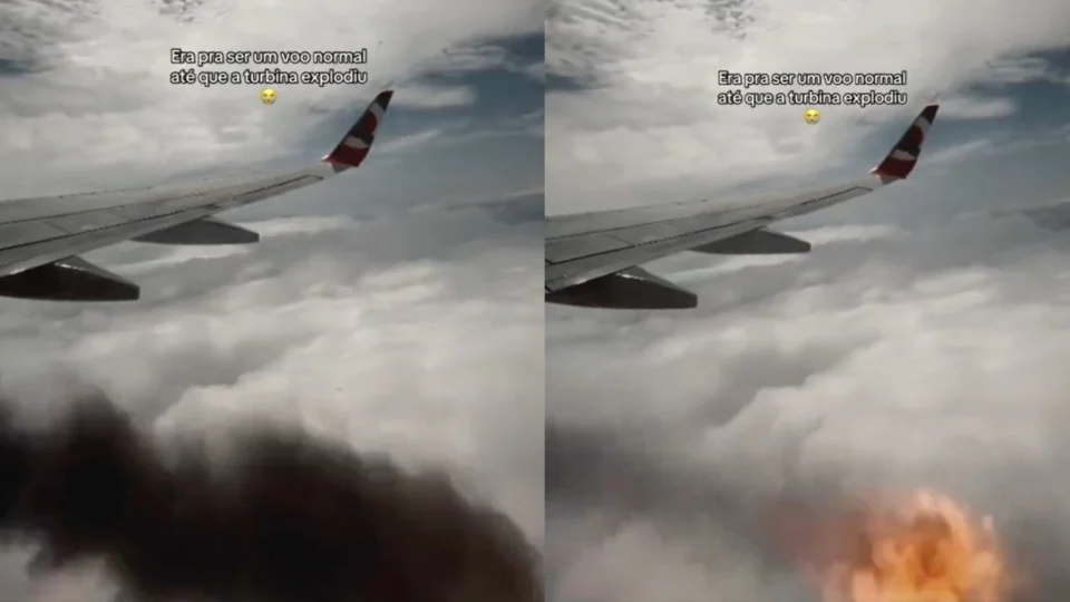 Vídeo: turbina de avião explode e deixa passageiros em panico em voo para SP