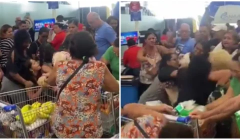 VÍDEO: clientes trocam agressões durante inauguração de supermercado no PE