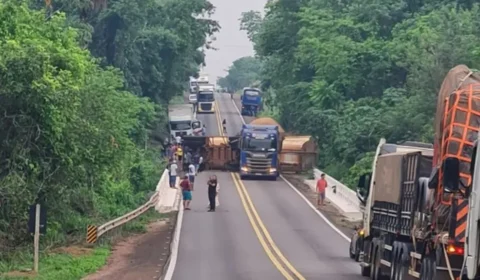 Tombamento de carreta deixa trânsito paralisado na BR-153, em Tocantins