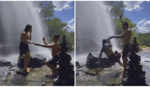 VÍDEO: noiva escorrega em cachoeira durante pedido de casamento