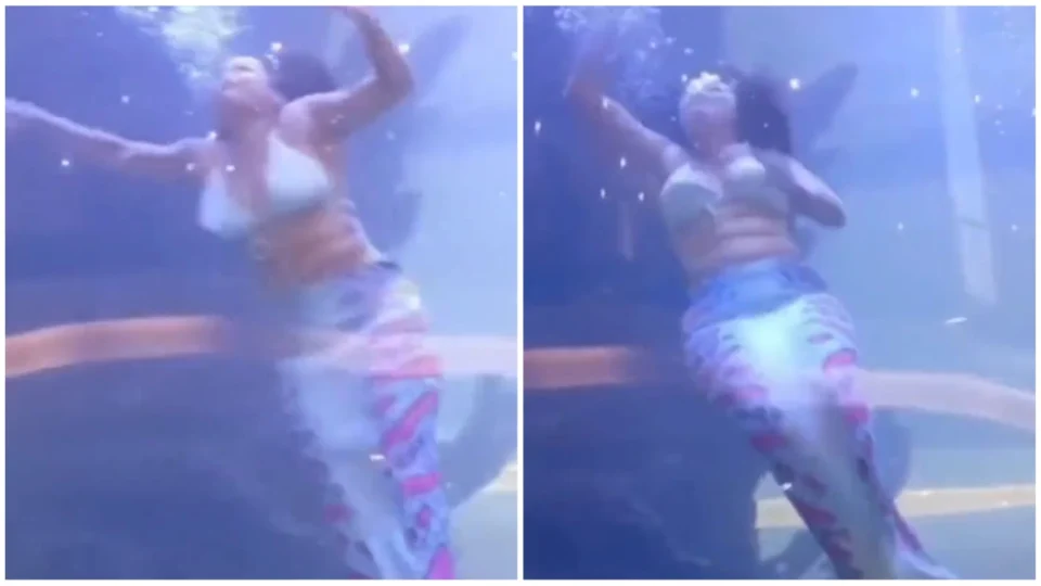 VÍDEO: sereia profissional vive momento de tensão ao ficar presa em aquário