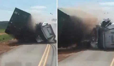 VÍDEO: motorista filma momento exato de colisão violenta entre dois caminhões
