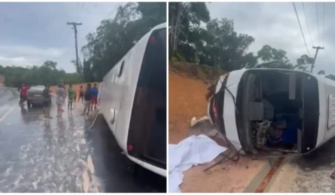 Micro-ônibus capota na AM-010 e deixa uma pessoa morta e 18 feridas