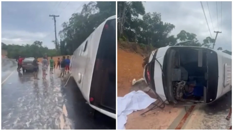 Micro-ônibus capota na AM-010 e deixa uma pessoa morta e 18 feridas