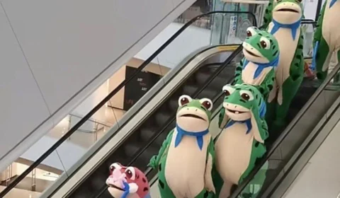 Vendedores vestidos de ‘sapo triste’ invadem as ruas da China