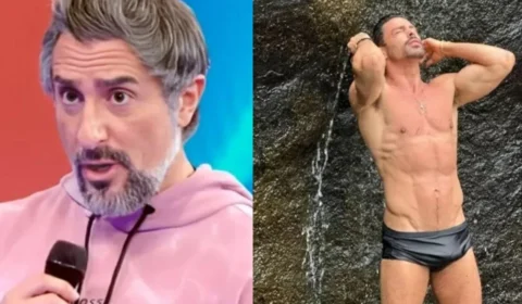 Marcos Mion reage ao volume na sunga de Cauã Reymond no Caldeirão