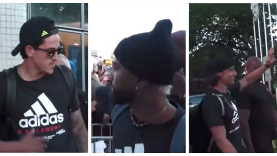 VÍDEO: Pedro, Gabigol e David Luiz vão para galera, em Manaus
