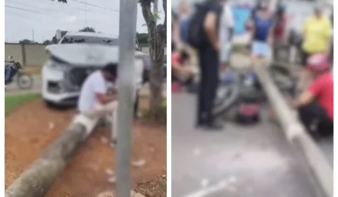 VÍDEO: morre motociclista atingido com poste após colisão de carro em Manaus