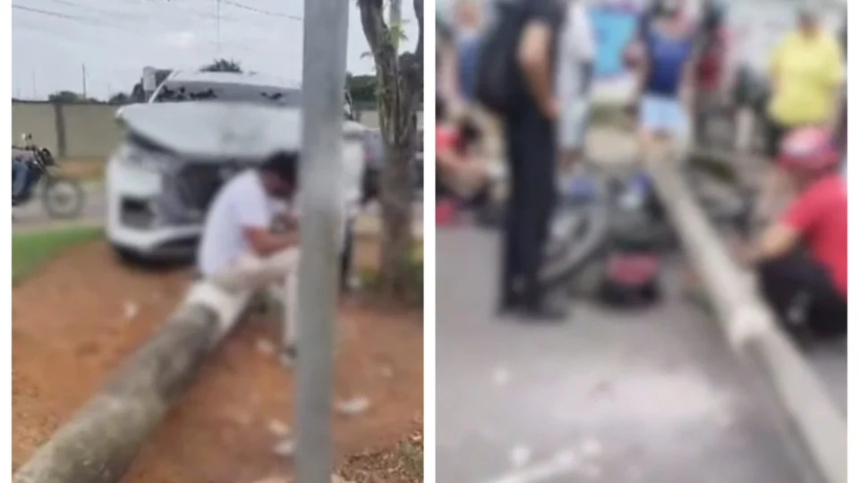 VÍDEO: morre motociclista atingido com poste após colisão de carro em Manaus