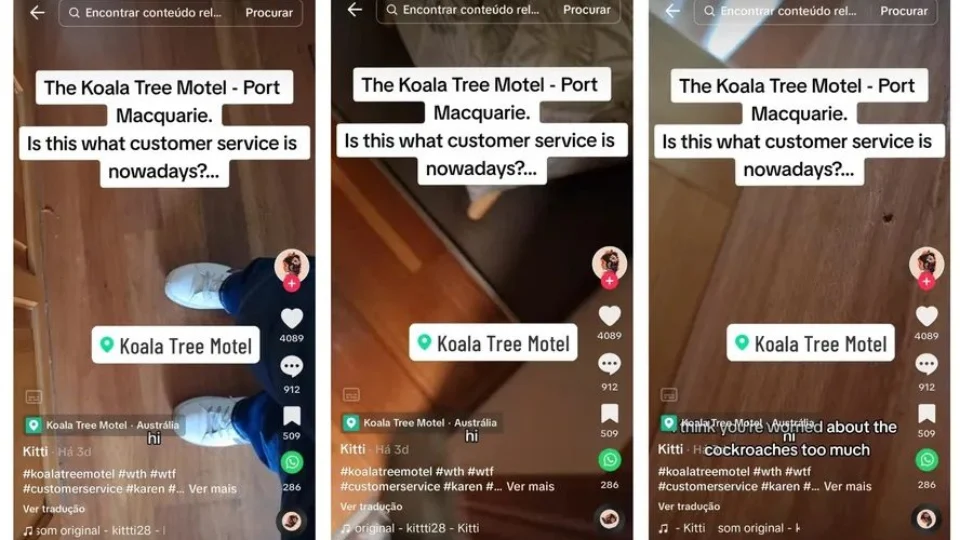 Mulher encontra 6 baratas em quarto de hotel na Austrália, e estabelecimento nega reembolso
