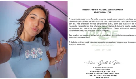 Vanessa Lopes tem acompanhamento psiquiátrico diário, diz boletim médico