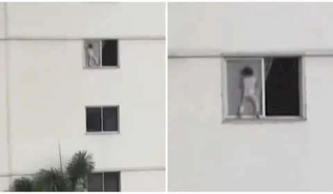 VÍDEOS: Vizinhos flagram criança do lado de fora de janela