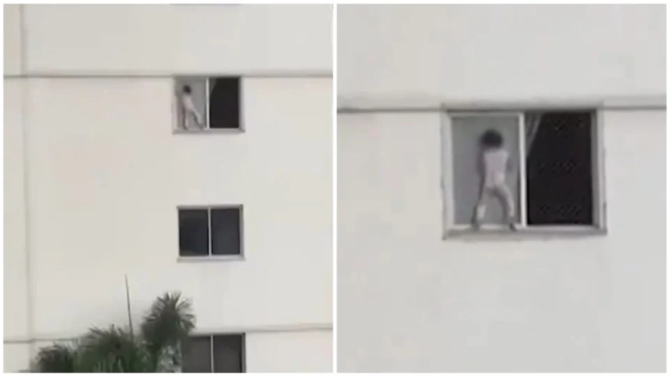 VÍDEOS: Vizinhos flagram criança do lado de fora de janela