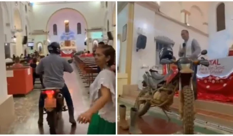 VÍDEO: Padre viraliza ao entrar no altar montado em moto, no Acre