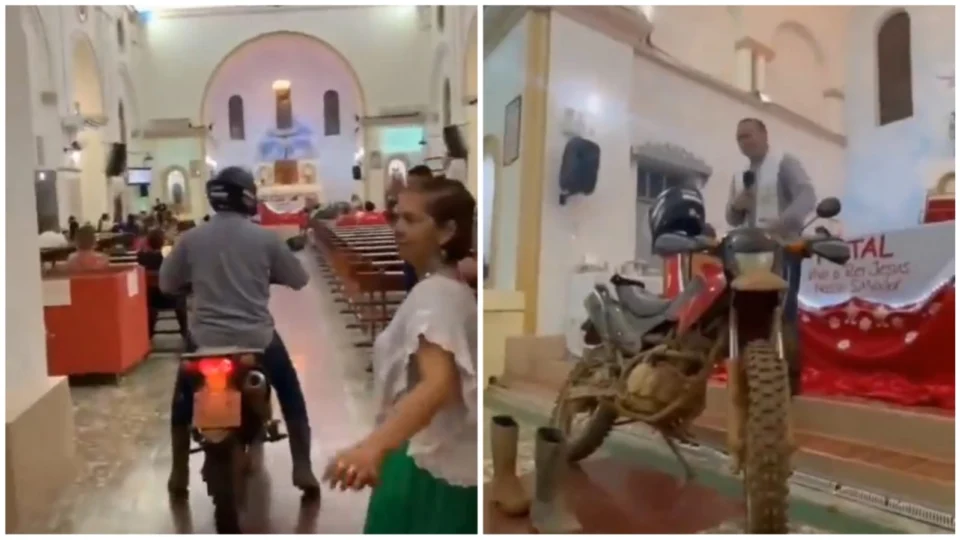 VÍDEO: Padre viraliza ao entrar no altar montado em moto, no Acre