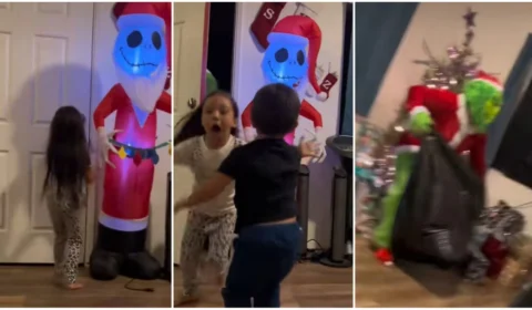 VÍDEO: em pegadinha, Grinch invade Natal e reação de crianças viraliza; veja