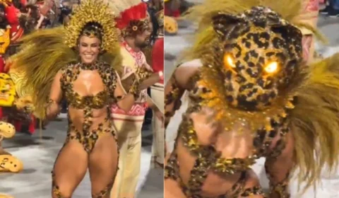 VÍDEO: Paolla Oliveira surpreende ao se transformar em onça na Sapucaí