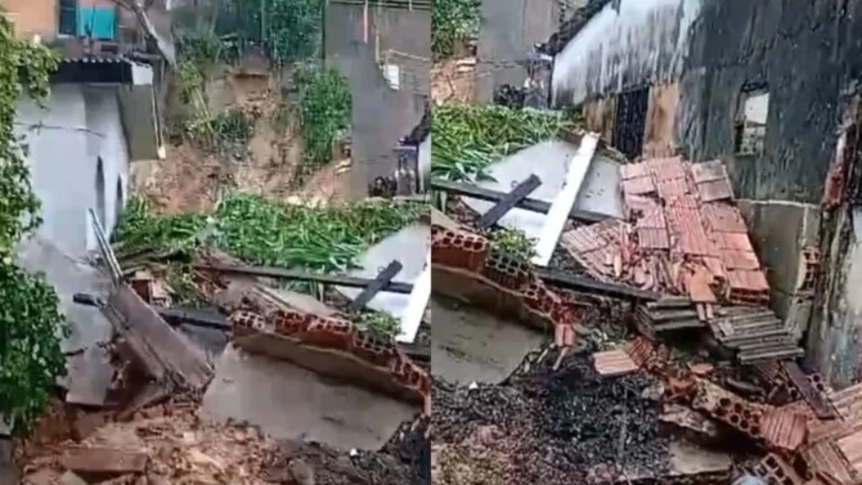 VÍDEO: durante chuva, barranco desaba e destrói casa, em Manaus