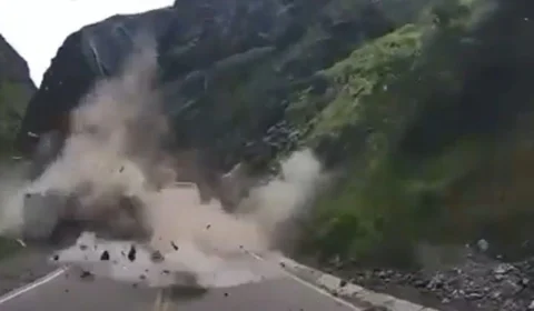 Vídeo impressiona ao mostrar pedras gigantes esmagando caminhões no Peru
