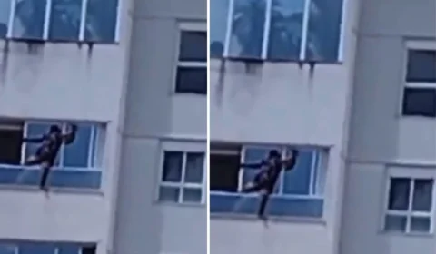 VÍDEO: mulher se arrisca ao limpar vidro de apartamento e registro é de tirar o fôlego