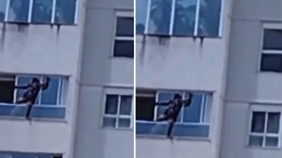 VÍDEO: mulher se arrisca ao limpar vidro de apartamento e registro é de tirar o fôlego