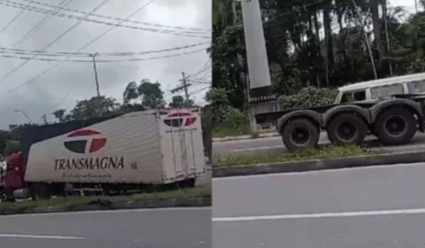 VÍDEO: caminhão se despedaça perto da barreira Santa Etelvina em Manaus
