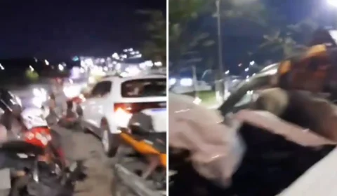 VÍDEO GRAVE: mototaxista bate de frente com outro carro e não resiste em Manaus; assista