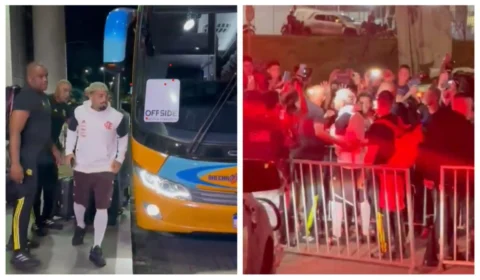 Gabigol é recebido pela torcida do Flamengo em Manaus; veja vídeo